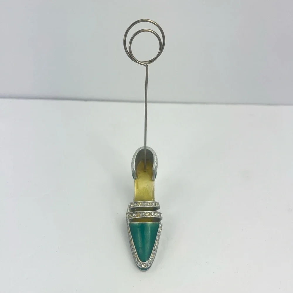 STUNNING GREEN AND SILVER HIGH HEEL STILETTO SHOE CARD OR PHOTO HOLDER